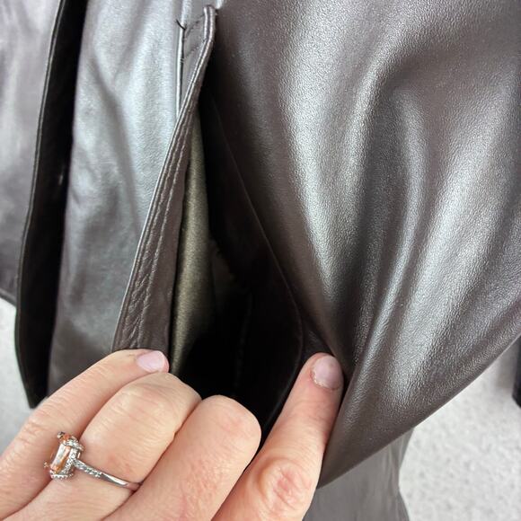 90 Y2K Centigrade Dark Brown Leather Jacket Women 1X Mid Length Satin Lined READ - Picture 9 of 16